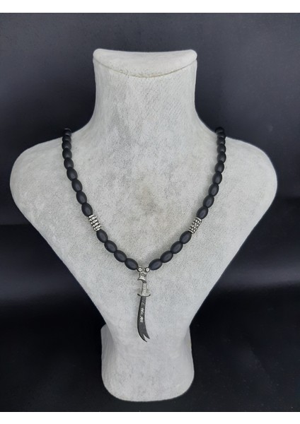 Mryart Oniks Taşı Kolye – Zülfikar Kılıç Uçlu, Doğal Taş, El Yapımı, Unisex