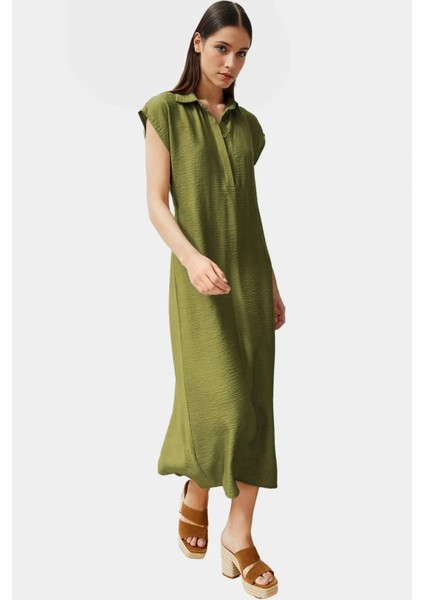 Dokuma Viskoz Maxi Elbise Rahat Şık Günlük Kullanım Konforlu Kesim Için