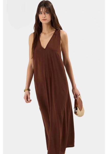 Yazlık Günlük Maxi Elbise Rahat Şık Polyester Dokuma V Yaka Uzun Ömürlü Seçkin Malzeme modelleri