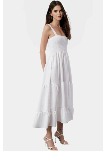 Rahat ve Şık Maxi Elbise Terrycotton Kare Yaka Astarlı Yaz Trend Tasarım Özenle Seçilmiş