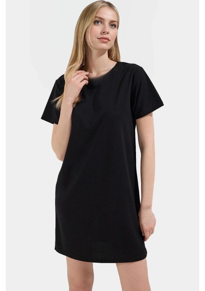 Yazlık Mini Elbise Nefes Alan Örme Kumaş Kısa Kol Bisiklet Yaka Seçkin Malzeme modelleri