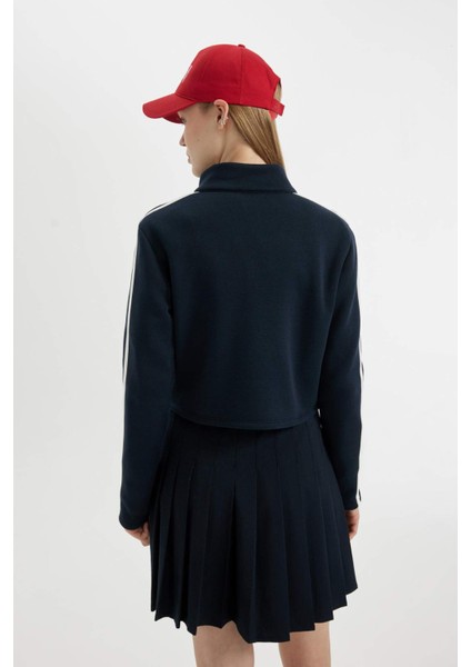 Fitted Dik Yaka Basic Düz Cepli Fermuarlı Sweatshirt D4751AX24AU