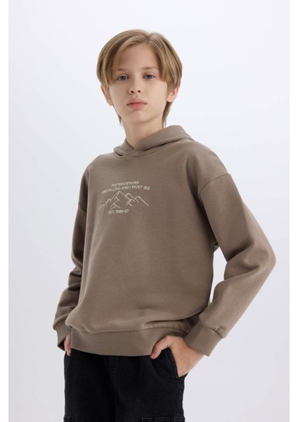 Erkek Çocuk Oversize Geniş Kalıp Baskılı Kapüşonlu Sweatshirt D5344A824WN