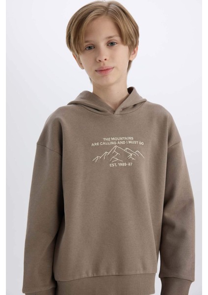 Erkek Çocuk Oversize Geniş Kalıp Baskılı Kapüşonlu Sweatshirt D5344A824WN