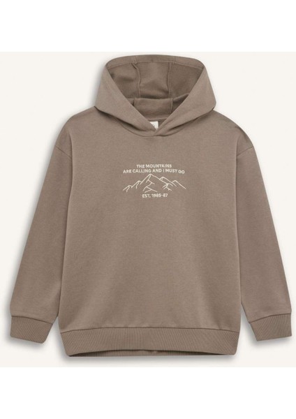 Erkek Çocuk Oversize Geniş Kalıp Baskılı Kapüşonlu Sweatshirt D5344A824WN
