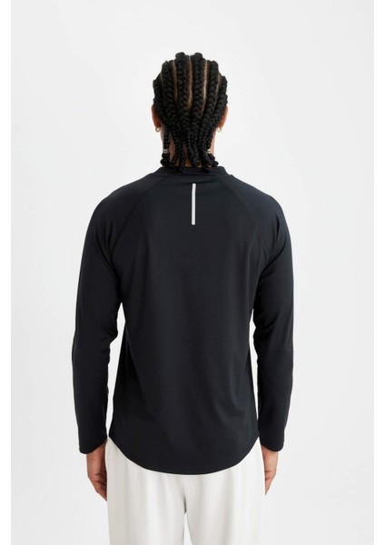 Fit Slim Fit Dar Kesim Dik Yaka Baskılı Uzun Kollu Sporcu Tişört C9493AX24AU