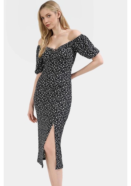 Çiçek Desenli Bodycon Midi Elbise Rahat ve Şık Günlük Stil Kullanım Için Özenle Seçilmiş