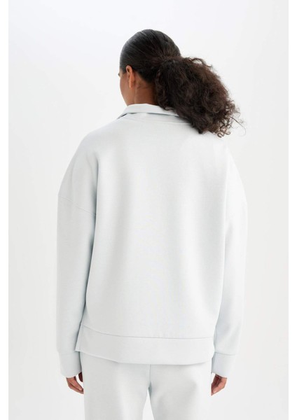 Fit Oversize Geniş Kalıp Fermuarlı Dik Yaka Skuba Dalgıç Kumaş Sporcu Basic Düz Sweatshirt C9404AX24AU