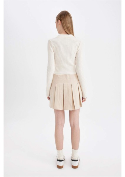 Coool Piliseli Normal Bel Basic Düz Gabardin Mini Etek D5265AX24AU
