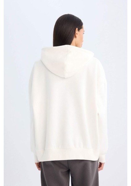 Oversize Geniş Kalıp Kapüşonlu Baskılı Kalın Sweatshirt D5292AX24AU