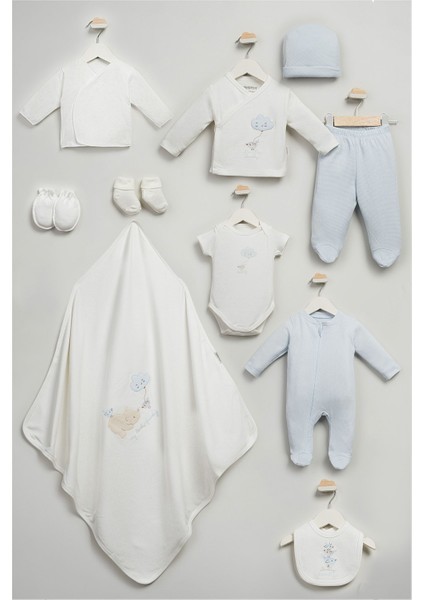 Sevimli Kutup Ayısı ve Kuş Desenli 10 Parça Kutulu Yenidoğan Hastane Çıkışı Zıbın Seti