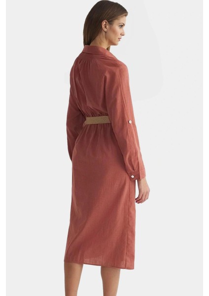 Pamuklu Kemerli Gömlek Elbise Midi Boy Günlük Şıklık Yüksek Kalite Özenle Seçilmiş fiyatları