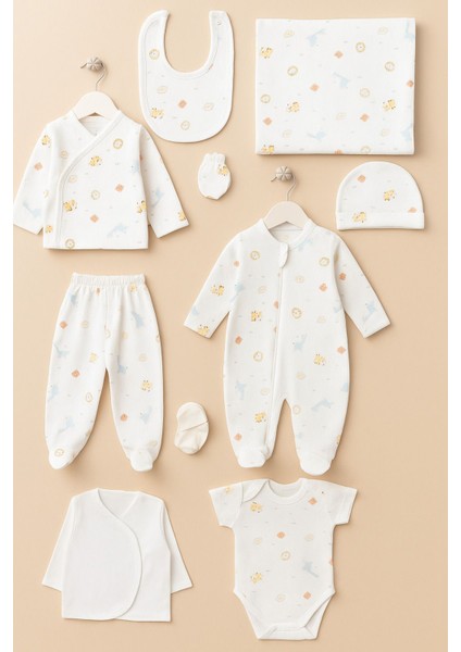 Ormanın Sevimli Canlıları Desenli 10 Parça Kutulu Yenidoğan Hastane Çıkışı Zıbın Seti