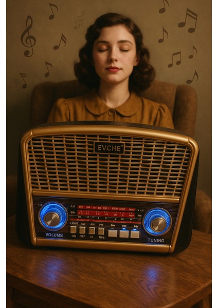 Evcher EC-2144BT Retro Radyo - Bluetooth Özellikli, Usb/sd Girişli, Fm/am/sw 3 Bant, LED Fenerli Mp3 Çalar