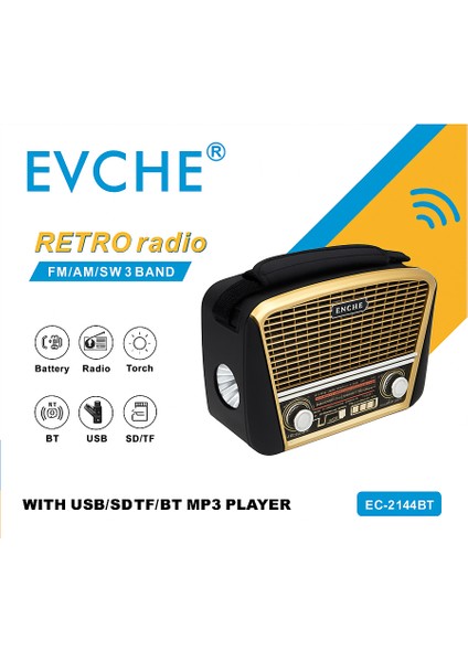 Evcher EC-2144BT Retro Radyo - Bluetooth Özellikli, Usb/sd Girişli, Fm/am/sw 3 Bant, LED Fenerli Mp3 Çalar fırsatları