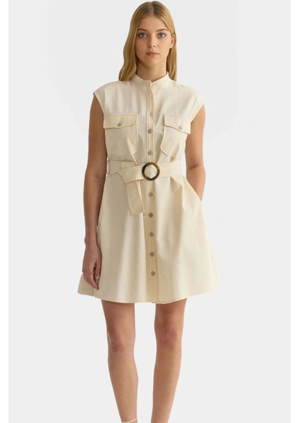 Pamuklu Kemerli Mini Gömlek Elbise Şıklık ve Konfor Bir Arada Rahat Kullanım Özel Tasarım