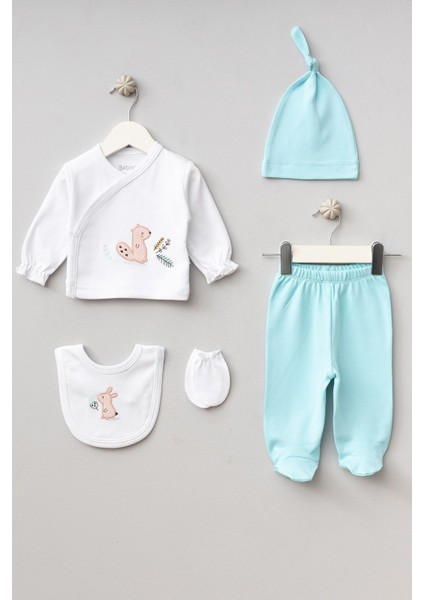 Sevimli Sincap Desenli 5 Parça Yenidoğan Hastane Çıkışı Zıbın Seti