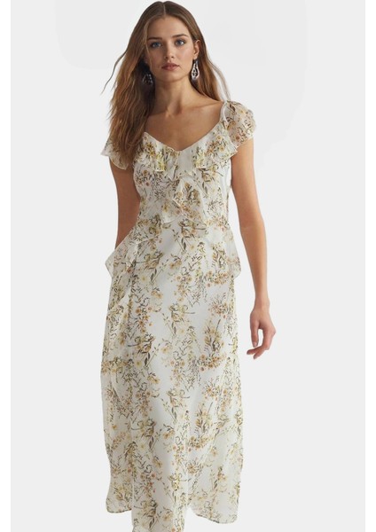 Çiçek Desenli A Line Maxi Elbise Şifon Kumaş Rahat Kalıp Yazlık Modern Stil Özel Tasarım modelleri