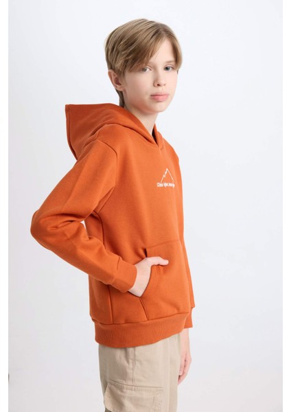 Erkek Çocuk Kapüşonlu Sırt Baskılı Nakışlı Sweatshirt D3056A824WN