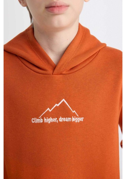Erkek Çocuk Kapüşonlu Sırt Baskılı Nakışlı Sweatshirt D3056A824WN