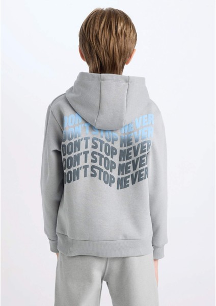 Erkek Çocuk Gri Kapüşonlu Sırt Baskılı Sweatshirt D3049A824WN