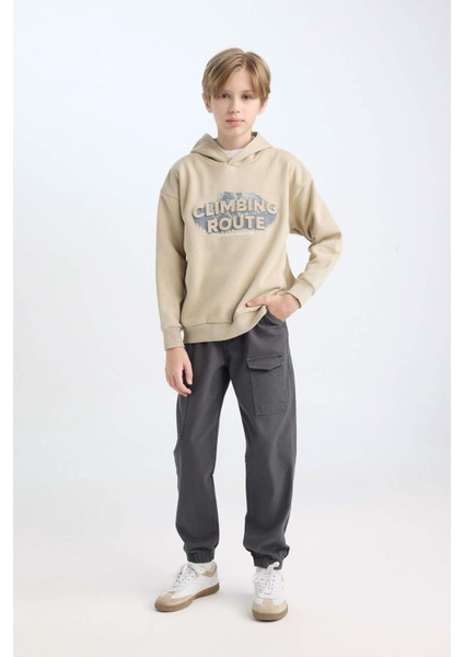 Erkek Çocuk Oversize Geniş Kalıp Kapüşonlu Baskılı Sweatshirt D5408A824WN