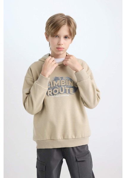 Erkek Çocuk Oversize Geniş Kalıp Kapüşonlu Baskılı Sweatshirt D5408A824WN