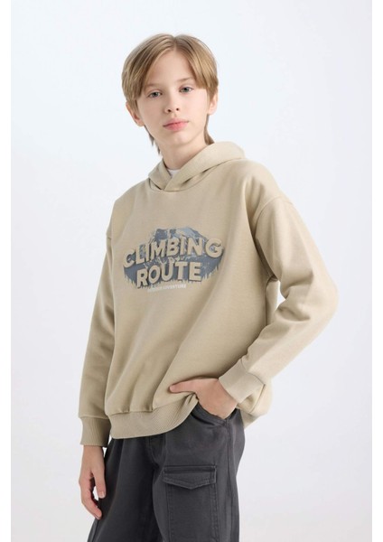 Erkek Çocuk Oversize Geniş Kalıp Kapüşonlu Baskılı Sweatshirt D5408A824WN