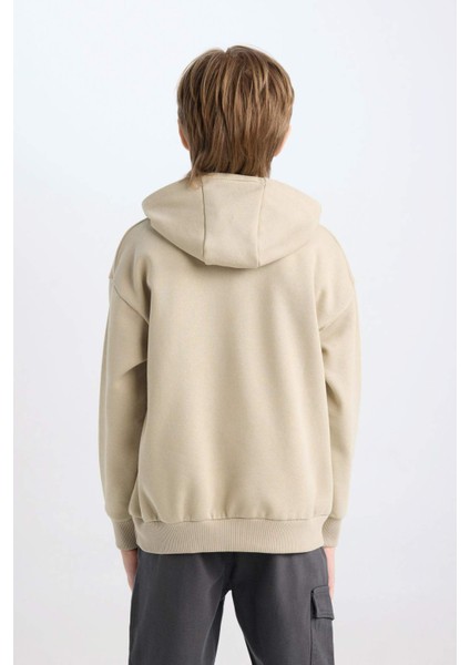 Erkek Çocuk Oversize Geniş Kalıp Kapüşonlu Baskılı Sweatshirt D5408A824WN