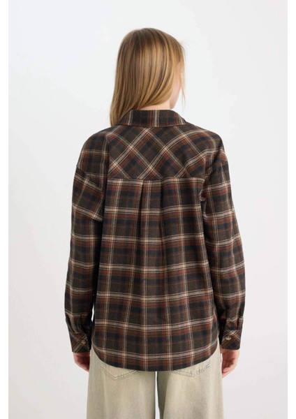 Coool Oversize Geniş Kalıp Kareli Flanel Uzun Kollu Oduncu Ceket Gömlek D5309AX24AU