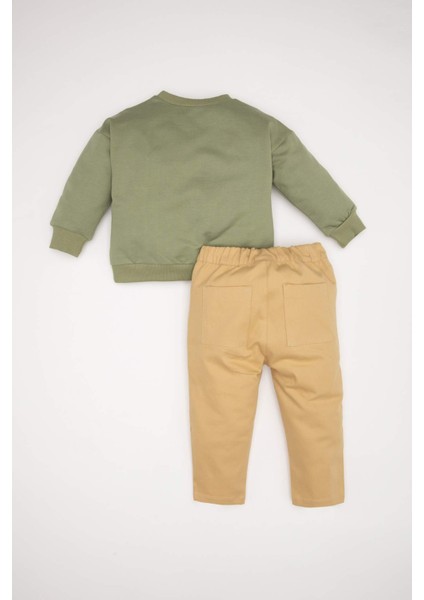 Erkek Bebek 2'li Takım Ayıcık Baskılı Sweatshirt Beli Lastikli Pantolon D5402A524WN