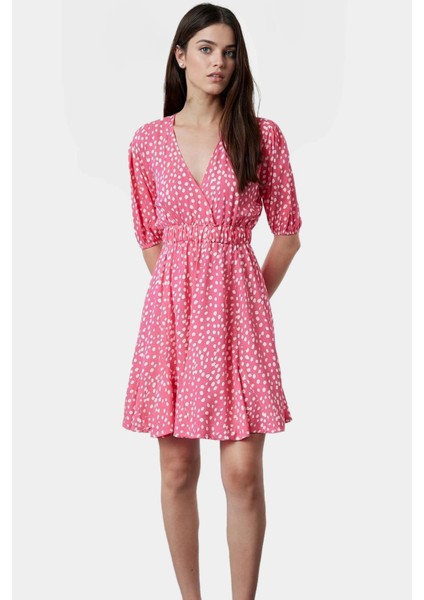 Shally Dokuma Mini Elbise V Yaka Kısa Kollu Çiçek Desenli Rahat Seçkin Malzeme Modern Stil fiyatları