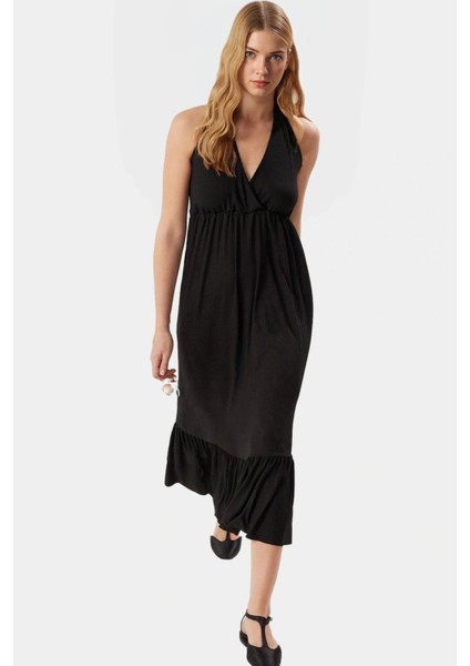 A Line V Yaka Maxi Elbise Rahat Örme Kumaş Günlük Stil Kullanım Yüksek Kalite