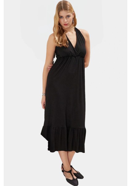 A Line V Yaka Maxi Elbise Rahat Örme Kumaş Günlük Stil Kullanım Yüksek Kalite modelleri