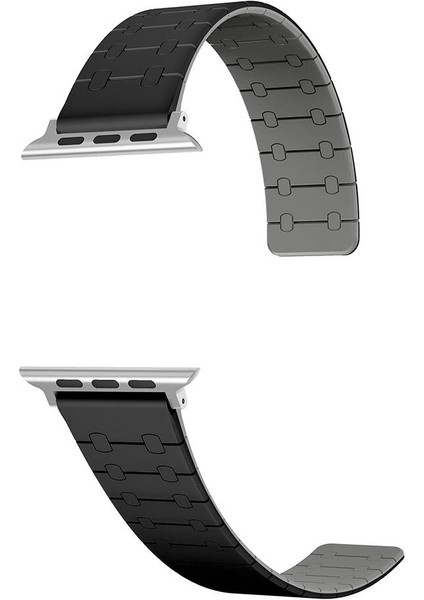 Apple Watch 1/2/3 Serisi 42MM Mıknatıslı Silikon Kordon Çizgili Desenli, Çift Renk Esnek Konforlu modelleri