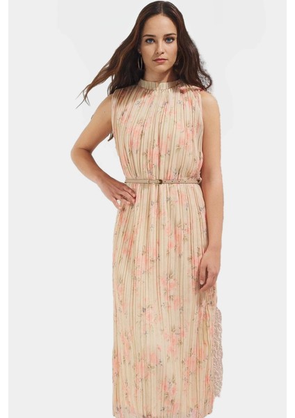 Yazlık Şifon Elbise Kemerli Piliseli Midi Boy Düz Kesim Şık Görünüm Yüksek Kalite Uzun Ömürlü