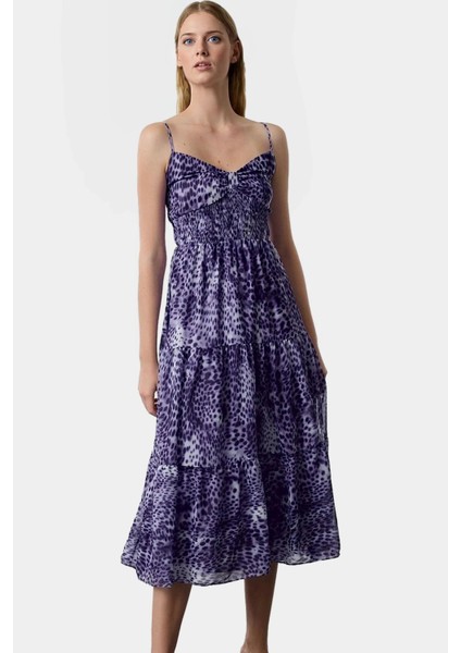 Yazlık Kolsuz Midi Elbise Animal Desen Rahat Skater Kalıp Şifon Dokuma Günlük Kullanım Için fiyatları
