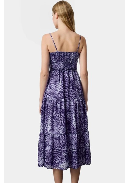 Yazlık Kolsuz Midi Elbise Animal Desen Rahat Skater Kalıp Şifon Dokuma Günlük Kullanım Için modelleri