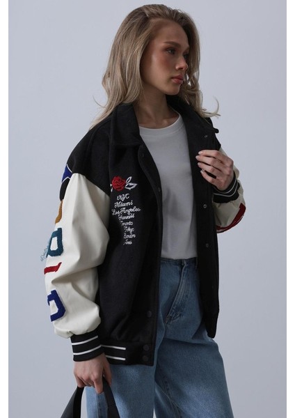Kaşe Biker Ceket - Siyah