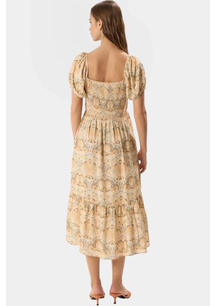 Nefes Alan Viskoz Kumaştan Desenli Midi Elbise Konforlu Kesim Premium Kalite Özel Tasarım