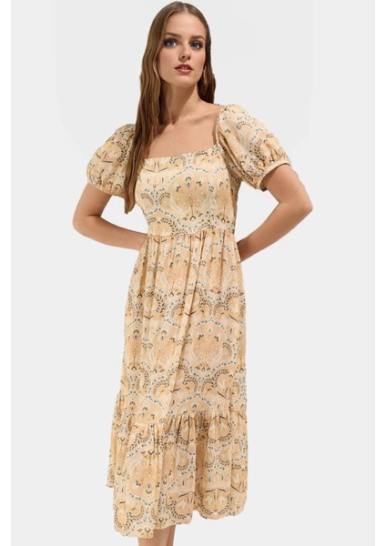 Nefes Alan Viskoz Kumaştan Desenli Midi Elbise Konforlu Kesim Premium Kalite Özel Tasarım fiyatları