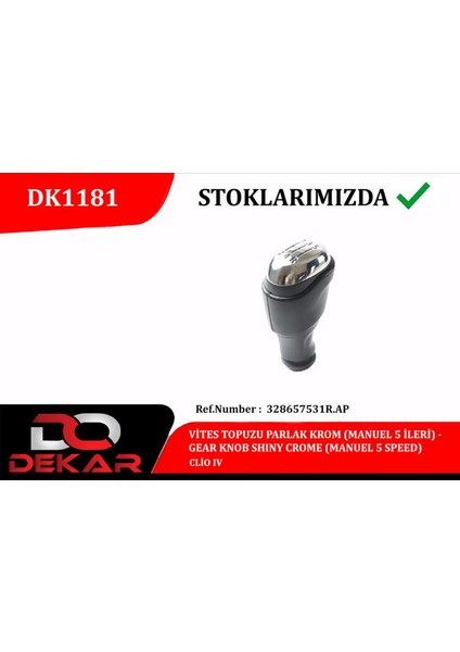 Vites Topuzu Parlak Krom Manuel 5 Ileri Clio Iv Nrmsa