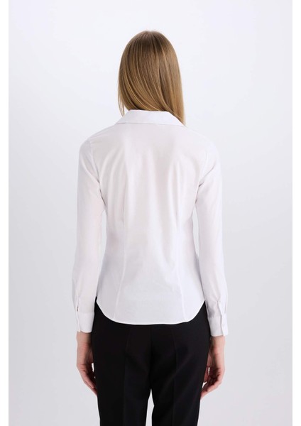Regular Fit Bengalin Dokuma Uzun Kollu Basic Düz Beyaz Gömlek I5278AZ24AU