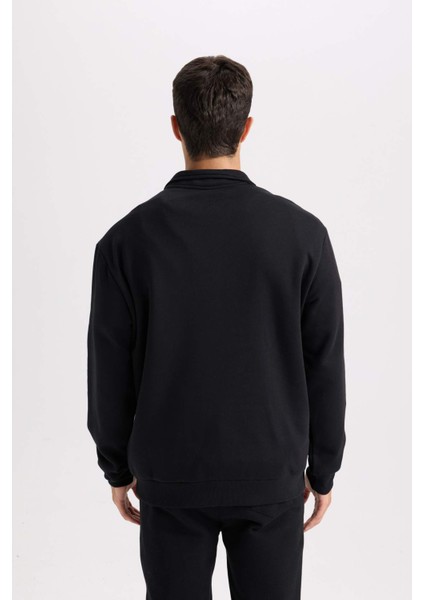 Relax Fit Fermuarlı Dik Yaka Baskılı Kalın Sweatshirt D2164AX24AU
