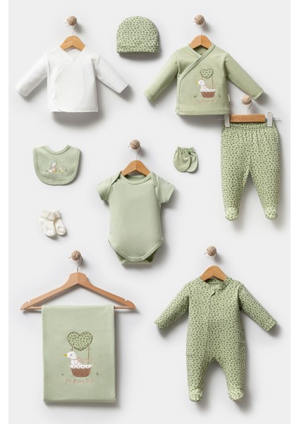 Sevimli Sepetteki Ördek Desenli 10 Parça Kutulu Yenidoğan Hastane Çıkışı Zıbın Seti