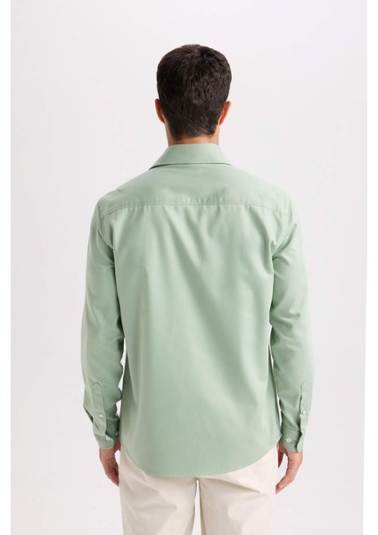 Regular Fit Polo Yaka Gabardin Uzun Kollu Gömlek D4934AX24AU