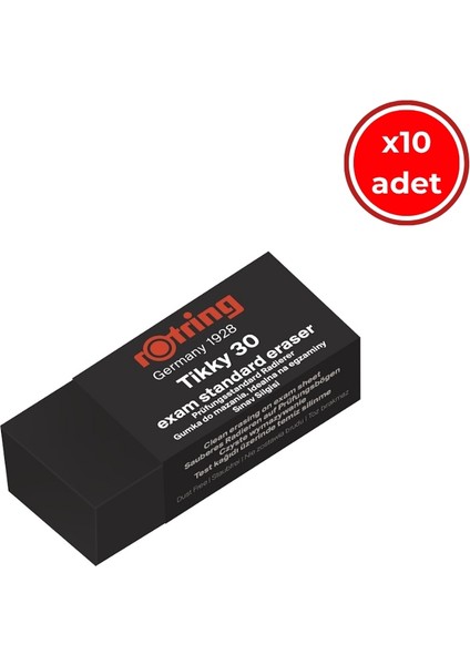 Tikky 30 Sınav Silgisi, 10 Adet, Siyah, Iz Bırakmaz ve Tozsuz