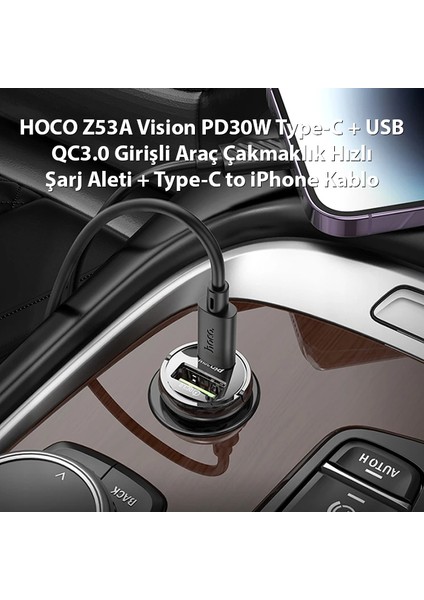 Hoco Z53A Vision PD30W Type-C + USB Qc3.0 Girişli Araç Çakmaklık Hızlı Şarj A - TKNAL1776-54 fiyatları