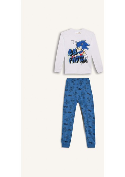 Erkek Çocuk Pijama Takımı Sonic the Hedgehog Bisiklet Yaka Uzun Kollu Tişört Uzun Alt D5513A824WN