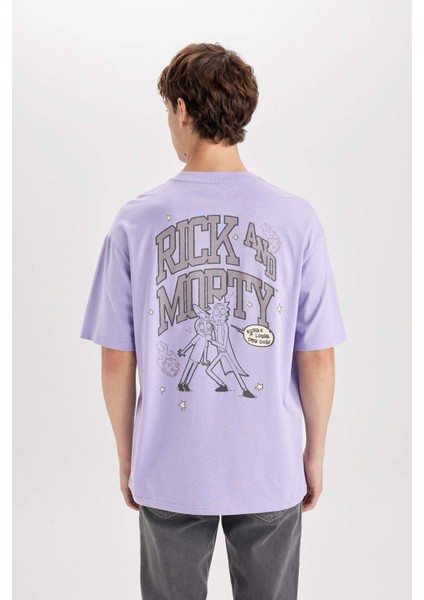 %100 Pamuk Rick and Morty Boxy Fit Bisiklet Yaka Sırt Baskılı Kısa Kollu Tişört D5465AX25SP